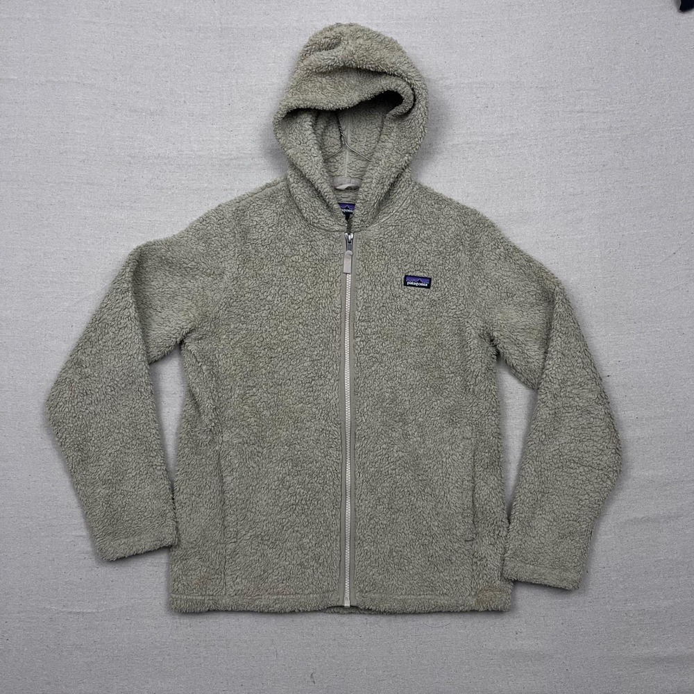 Patagonia Kids Deep Pile Los Gatos Fleece Full Zip Hoodie Jacket Size XXL Tan